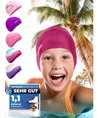 Kidverse bathing cap girl - waterproof bathing cap children with anti -slip nops - bath hood children - UV protection swimming cap children 100% tearproof - swimming cap children M pink
