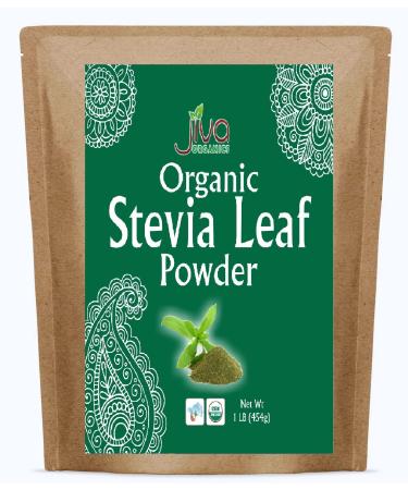 Jiva Organics Natural Unprocessed Stevia Leaf Powder 1 Pound Bulk Kraft Bag - Product of India - Green Color Original Stevia Leaf Ground with no additives