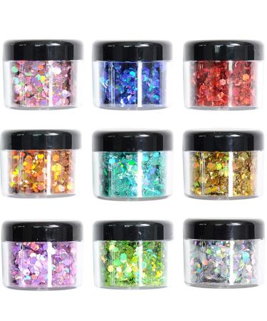Body Glitter Wenida 9 Colors 190g Holographic Cosmetic Festival Makeup Chunky Powder for Nail Hair Eye Face 9 Bottle Color  1
