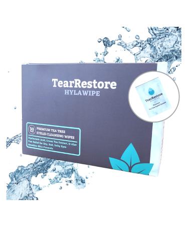 TearRestore HylaWipe Cleanse & Calm Eyelid Wipes Natural Tea Tree Eyelid Cleanser. Hypoallergenic and Preservative Free. Relieves Dry Red Itchy Swollen and Irritated Eyes (30 count)