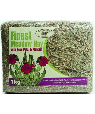 Pure Pastures Meadow Hay with Rose Petals & Plantain - Premium Rabbit Food and Guinea Pig Hay with added Flowers - 4x 1kg Bags Meadow Hay with Rose Petals & Plantain 1kg (Pack of 4) - Buy Online on GoSupps.com