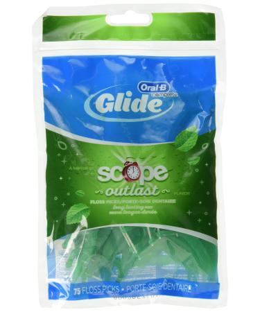 Glide Plusx 40mm Outlast Floss Picks Long Lasting Mint, 75 Count (Pack of 3)