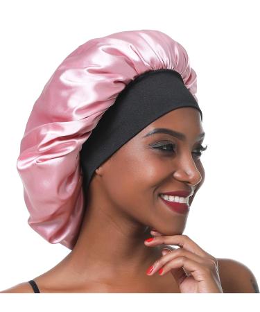 SENGTERM Satin Night Cap for Women Elastic Wide Band Nightcap for Long & Curly Hair (Large Pink) Best Sleep Cap for Hair Protection - Buy Online on GoSupps.com