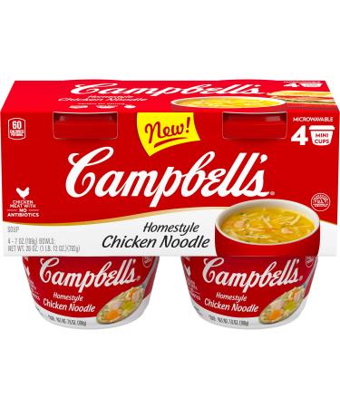 Campbell's Homestyle Chicken Noodle Soup, Perfect Lunch Snack, 7 Ounce Microwavable Cup, 4 Count (Pack of 4) Chicken Noodle 4 Count (Pack of 4)