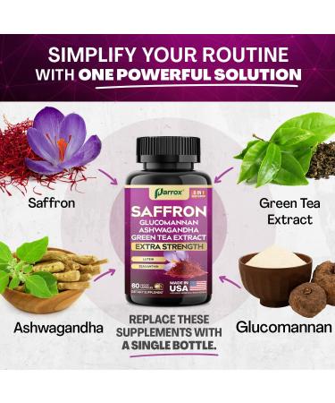 Saffron Supplement with Glucomannan Ashwagandha Green Tea Extract Zeaxanthin & Lutein Vision Support & Daily Wellness Formula Extra Strength Plant-Based Capsules 2 Month Supply (60 Caps) 60 Count (Pack of 1) - Buy Online on GoSupps.com