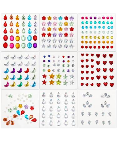 9 Sheets Face Gems Stickers Self Adhesive Rainbow Festival Face Diamonds Rhinestones for Makeup Multicolored Rainbow Glitter Jewels Nail Gems Stickers for Face Eye Arm Nail Decoration Party