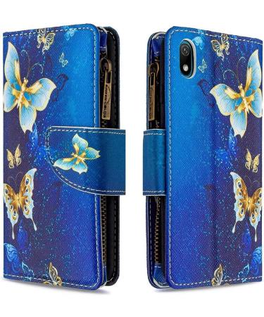 Miago Gold Butterfly Leather Wallet Case for Huawei Y5 2019 - 9 Card Slots Colorful Zip Flip PU Leather Protective Cover - Buy Online on GoSupps.com