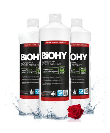 Biohy Glaskeramik hob field (3 x 1 liter) |Ceranfeldreiniger for the kitchen |High gloss fat solder without scratches |Kitchen cleaner as a supplement to the Ceranium field scraper |Biologically degradable 1 L (3 pack)