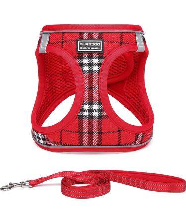 Suredoo XXS Dog Harness with Leash - Reflective Breathable & Anti-Train Design for Small & Medium Dogs - Red Checked Pattern - Buy Online on GoSupps.com