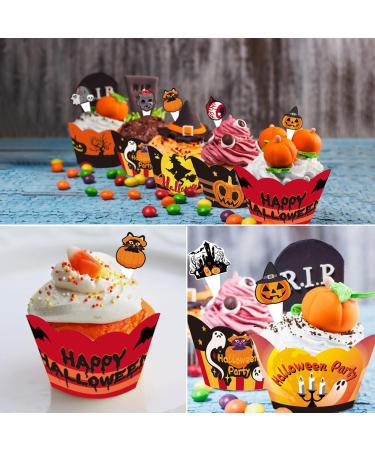 Halloween Cupcake Toppers Wrappers Set - 24 Pieces of Ghoulish Cake Decorations in Pumpkin Bat and Ghost Designs - Creepy Cake Decorating Kit for Halloween Party Supplies Cake Accessories - Buy Online on GoSupps.com