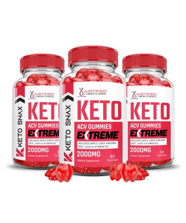 (3 Pack) Keto Snax Keto ACV Gummies Extreme 2000MG Keto Snax Keto Gummies Advanced Formula Apple Cider Vinegar with Pomegranate Beet Juice Powder B12 Vegan Non GMO 180 Gummys 60 Count (Pack of 3)