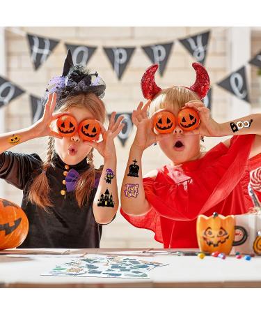 Halloween Temporary Tattoos Set for Kids - 288 Pieces, 48 Styles, Ghost, Pumpkin, Spider Web, Bat, Witch, Cat - Trick or Treat Fake Tattoos - 18 Sheets - Buy Online on GoSupps.com