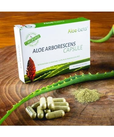 Aloebeta aloe arborescens capsules organic - 100% organic aloe vera capsules - made in Italy - organic dietary supplements - no sweeteners or preservatives no GMO - 30 capsules packages
