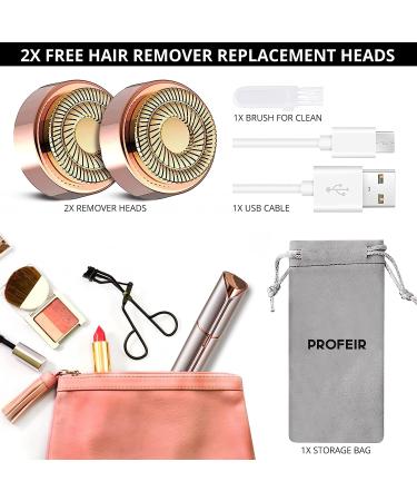 Profeir Facial Hair Removal Device for Women - USB Rechargeable, 2 Replacement Heads - Gentle Hair Remover for Upper Lip, Chin, Cheeks - Buy Online on GoSupps.com