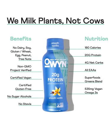 OWYN Vegan Protein Shake - Smooth Vanilla, 20g Plant Protein, 12 Pack, Gluten-Free, Non-GMO - Buy Online on GoSupps.com