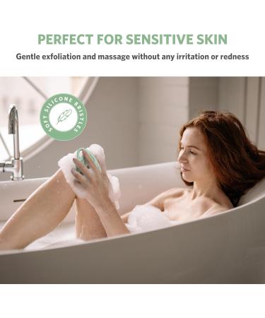 Sndyi Silicone Body Brush - Gentle Exfoliating Leaf-Shaped Shower Scrubber for Sensitive Skin | Foam-Forming Bristles in Firing Green Mint - Buy Online on GoSupps.com