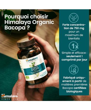 Himalaya Organic Bacopa (Brahmi) Monnieri Nootropique base de plantes vigilance mentale la m moire la cognition 750 mg 60 caplets base de plantes approvisionnement de 60 jours - Buy Online on GoSupps.com