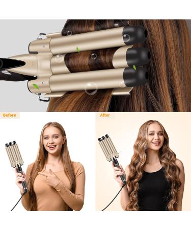 Hilifexll 22mm 3 Barrel Hair Waver - 20s Quick Heating Curling Wand for Long Hair | Mermaid Hair Styling Tool with Gloves - Buy Online on GoSupps.com