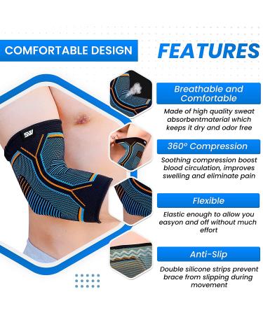 Sportswear Studio Elbow Brace (Pack of 2) - Anti-Slip Compression Sleeves for Tendonitis and Tennis Elbow Relief - Ideal for Arthritis, Workout, Weightlifting - Men and Women (Medium) - Buy Online on GoSupps.com