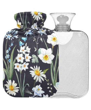 NAANLE hot water bottle with cover watercolor spring flower transparent hot water bottle 2 l large warm stimulus for menstrual cramps pain relief handfoots heat and cold therapy