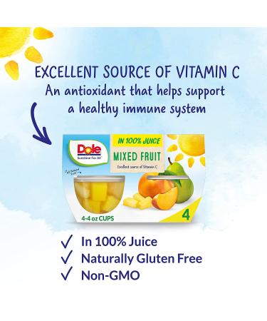 Dole Mixed Fruit Bowls in 100% Juice 4 Oz (Pack of 4) - Pineapple, Peaches & Pears, Gluten-Free Healthy Snack - Buy Online on GoSupps.com