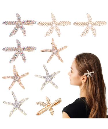 8 Pcs Starfish Hair Clip Seashell Hair Clips  Pearls Crystal Hair Clips  Bride Wedding Head Pieces Ponytail Holder Hair Accessories for Women and Girls