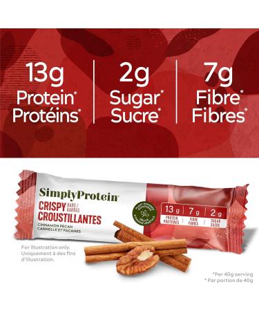 Simply Protein - Cinnamon Pecan Crispy Bars - Plant Based Protein Bars - Low Carb Low Sugar High Fibre - 13g Protein 2g Sugar 7g Fibre - Vegan Gluten Free Non GMO Kosher - 12 Bars Cinnamon Pecan 12 Count (Pack of 1) - Buy Online on GoSupps.com