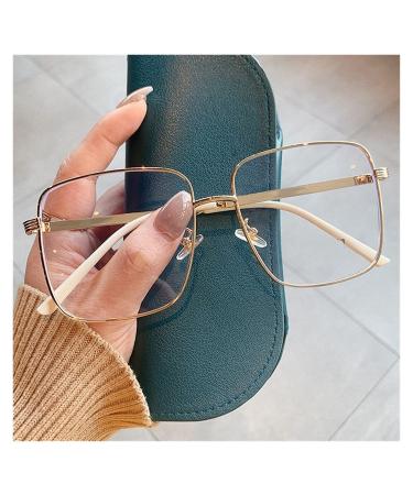 KDOQ reading glasses square anti-blue light glasses in rose gold large frame for women oversized computer glasses made of vintage alloy fashionable decoration (color: gold size: +350