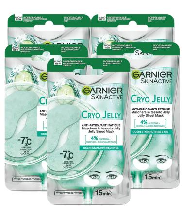 Garnier Garnier SkinActive Cryo Jelly Anti-Fatigue Fabric Eye Mask Biodegradable Hyaluronic Acid Ice Cream Against Dark Circles Vegan Formula - 5 Packs of 1 Application