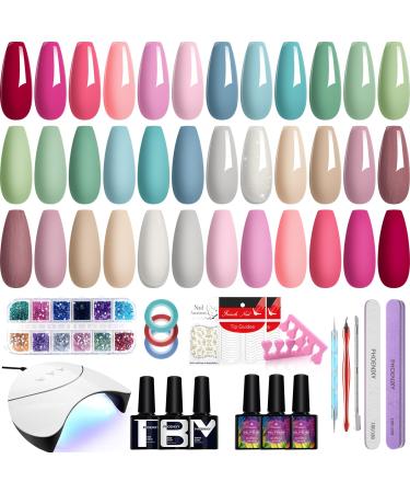 Phoenixy Gel Nail Polish Kit with U V Light 18 Colors Soak Off Gel Nail Kit with 36W U V LED Nail Lamp Pink Red Brown Blue Green Glitter Nail Polish Set Manicure Starter Kit Gifts for Women Vivid Color