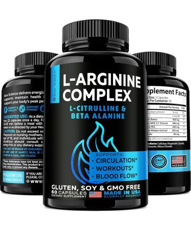 L Arginine L Citrulline Supplement Nitric Oxide Supplements for Men: L-Arginine L-Citrulline Complex Booster Mens Performance Supplements Nitric Oxide Flow Blood Pressure & Vascularity 60 Capsules