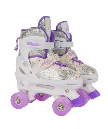 Amrgot Roller Skates for Kids 4 Size Adjustable Roller Skates,Fun for Girls and Ladies Purple white Small