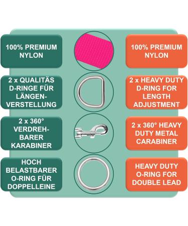 Buy Dey Premium 2m Dog Leash - 3-Way Adjustable Nylon for Small Medium & Large Dogs - Multiple Colors Available - Durable & Stylish Pink Rosa - Buy Online on GoSupps.com