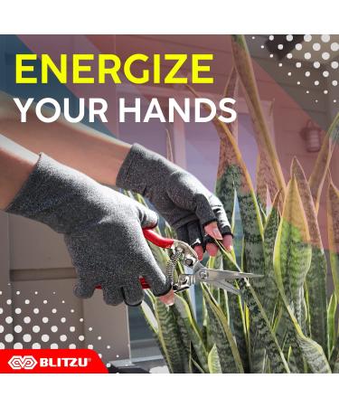 BLITZU Copper Massage Gloves for Women - Pink, Medium - Compression Half Finger Gloves for Arthritis and Carpal Tunnel Relief - Buy Online on GoSupps.com