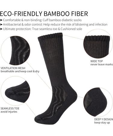 Athlemo Men's Diabetic Circulation Bamboo Crew Socks - Black (6 pairs) | Moisture Wicking, Cushioned, Non-Binding | Size 9-11 - Buy Online on GoSupps.com
