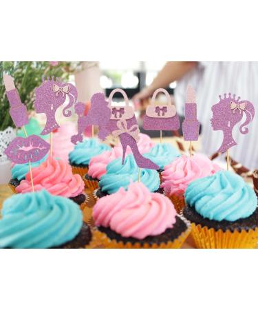 UXYOKM 24 Pcs Princess Cupcake Toppers Pink Glitter High Heel Lipstick Bow Tie Handbag Cupcake Picks Wedding Bridal Shower Girls Birthday Party Cake Decorations Supplies - Buy Online on GoSupps.com