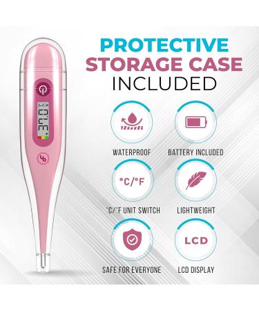 Digital Thermometer ByFloProducts Perfect Baby Thermometer with Accurate Readings and Fever Indicator - Basal Body Thermometer Oral Thermometer Rectal & Underarm with Celsius/Fahrenheit (Pink) - Buy Online on GoSupps.com