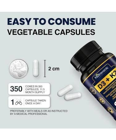 New! 350 Vegan Capsules of Vitamin D3 K2 High Potency 1000 IU D3 (25 mcg) / 120 mcg K2 (MK-7) - Year Long Supply Vitamin D - Helps Maintain Bone & Teeth Health - Formulated With MK-7 Natto Bean For Best Results - Immune System Support Vegan - Made In Cana - Buy Online on GoSupps.com