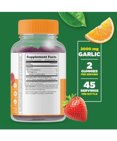 Lifeable Garlic Gummies 2000mg - Natural Flavor Vitamin Supplement for Adults - 90 Count, Gluten-Free, Vegetarian & GMO-Free - Buy Online on GoSupps.com