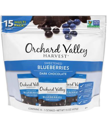 Orchard Valley Harvest Dark Chocolate Covered Blueberries, 1 Ounce Bags (Pack of 15), Gluten Free, Non-GMO, No Artificial Ingredients Dark Chocolate Blueberries 1 Ounce (Pack of 15)