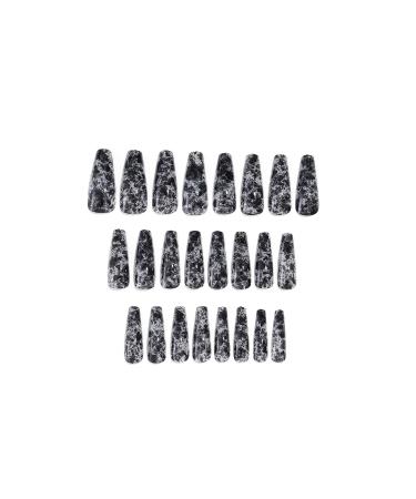 Sethexy Long Ballerina False Nails | Shiny Multicolored Press-On Fingernails | 24 Art Nail Tips for Women & Girls - Pitch Black - Buy Online on GoSupps.com