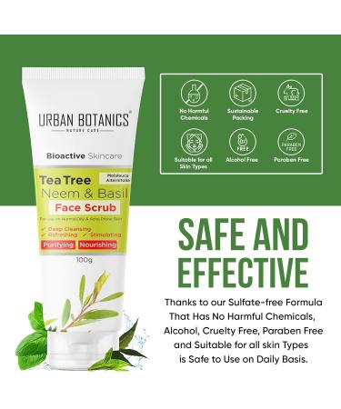 Tea Tree Neem & Basil Face Scrub - Deep Cleansing & Tan Removal for Glowing Skin - 100g | Unisex Exfoliating Scrub - Buy Online on GoSupps.com
