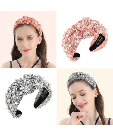 White Pearl Wide Headband Set for Women - Fashion Top Knot Hair Bands (2 Pack) - Buy Online on GoSupps.com