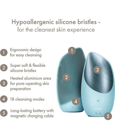 Geske SmartApappguided Sonic Thermo Facial Brush - 6 in 1 Skin Cleaning & Face Massage Device | Electrical Facial Cleaning Brush with Heat Function | Turquoise - Buy Online on GoSupps.com