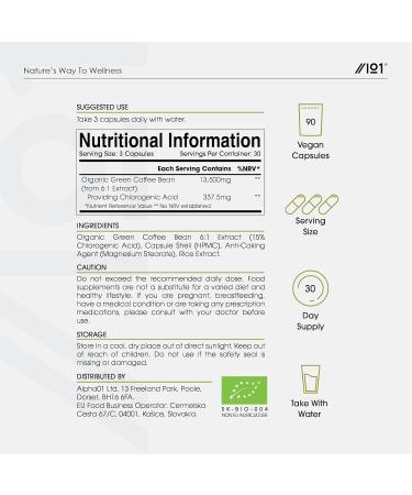 Organic Green Coffee Bean Extract 13500mg - Chlorogenic Acid Rich Coffea Arabica - 90 Vegan Capsules - Non-GMO & Additive-Free - Buy Online on GoSupps.com