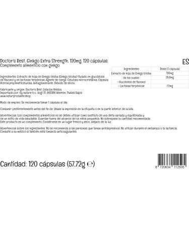 Doctor's Best Extra Strength Ginkgo 100mg 120 Vegan Capsules | Laboratory Tested | Vegetarian Friendly - Buy Online on GoSupps.com
