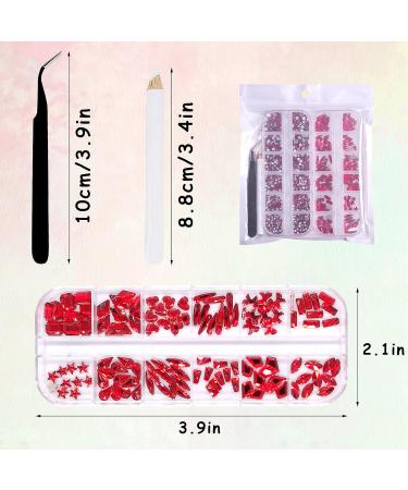 Hoinco Nail Art Rhinestones Kit - 3120Pcs Crystal AB & Red Gems Set with Tweezers and Dotting Pen - Buy Online on GoSupps.com