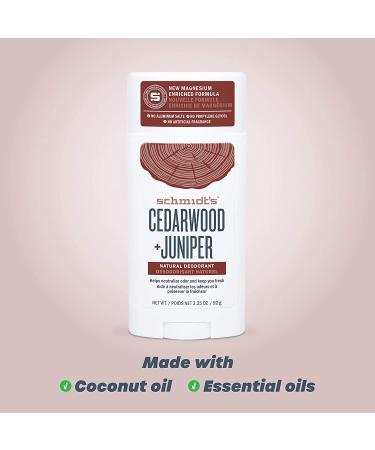 Schmidt's Aluminum Free Natural Deodorant - Cedarwood + Juniper, 24-Hour Odor Protection, Vegan & Cruelty-Free, 3.25 oz - Buy Online on GoSupps.com