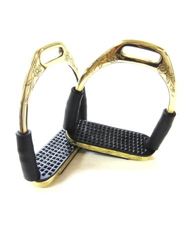 PS Horse Articles Noble safety stirrup Flower with joints color in gold - brass decorated