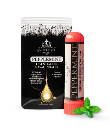 SniffElixir Peppermint Aromatherapy Nasal Inhaler Stick Essential Oil Inhaler Made with USDA Certified Organic Essential Oils Cool Refreshing Mint Aroma
